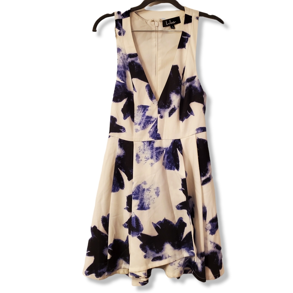 Lulu's Seeing Chic Blue and Ivory Skater Dress - Picture 3 of 8